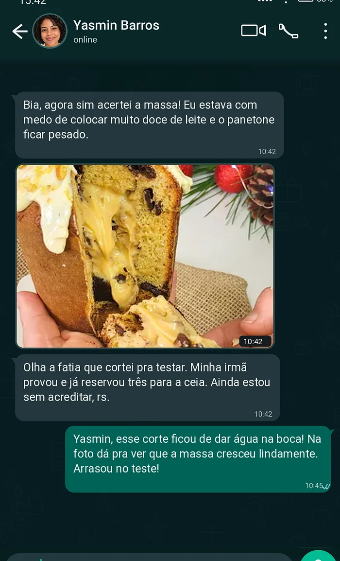 Conversa no WhatsApp de confeiteira que fez panetone de doce de leite